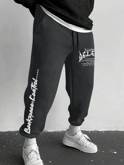 Men's Gothic Sharp Spiky Gothic Font Text Print Sweatpants Elastic Waist Soft Dark Punk Street Hip Hop Joggers
