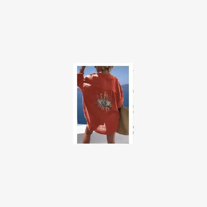 Spring Summer 2024 Women's Casual Evil Eye Shirt Long Sleeve Turn-down Collar Regular Length Other Material 100% Fashion Ladi...