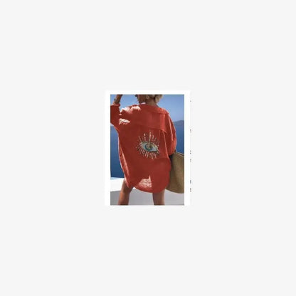 Spring Summer 2024 Women's Casual Evil Eye Shirt Long Sleeve Turn-down Collar Regular Length Other Material 100% Fashion Ladi...