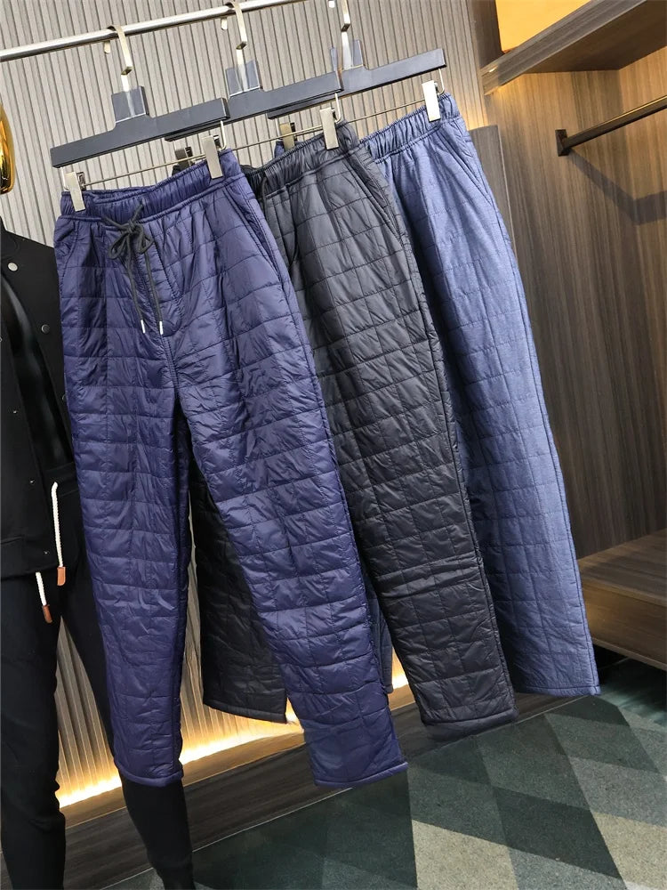 Men's Casual Straight Leg Cotton Pants Fleece Lined Quilted Inner Fashionable Long Trousers Comfortable Cotton Trousers