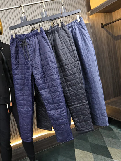 Men's Casual Straight Leg Cotton Pants Fleece Lined Quilted Inner Fashionable Long Trousers Comfortable Cotton Trousers