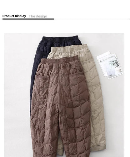 Women's Quilted Pants Casual Lightweight Thickened Warm Harem Style Straight Leg High Waist Long Trousers Winter Fashion