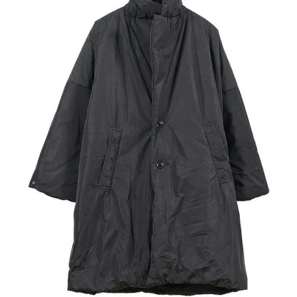 Japanese Trench Coat Winter New Arrival Black Loose Cotton Long Jacket Thickened Casual Male Parka