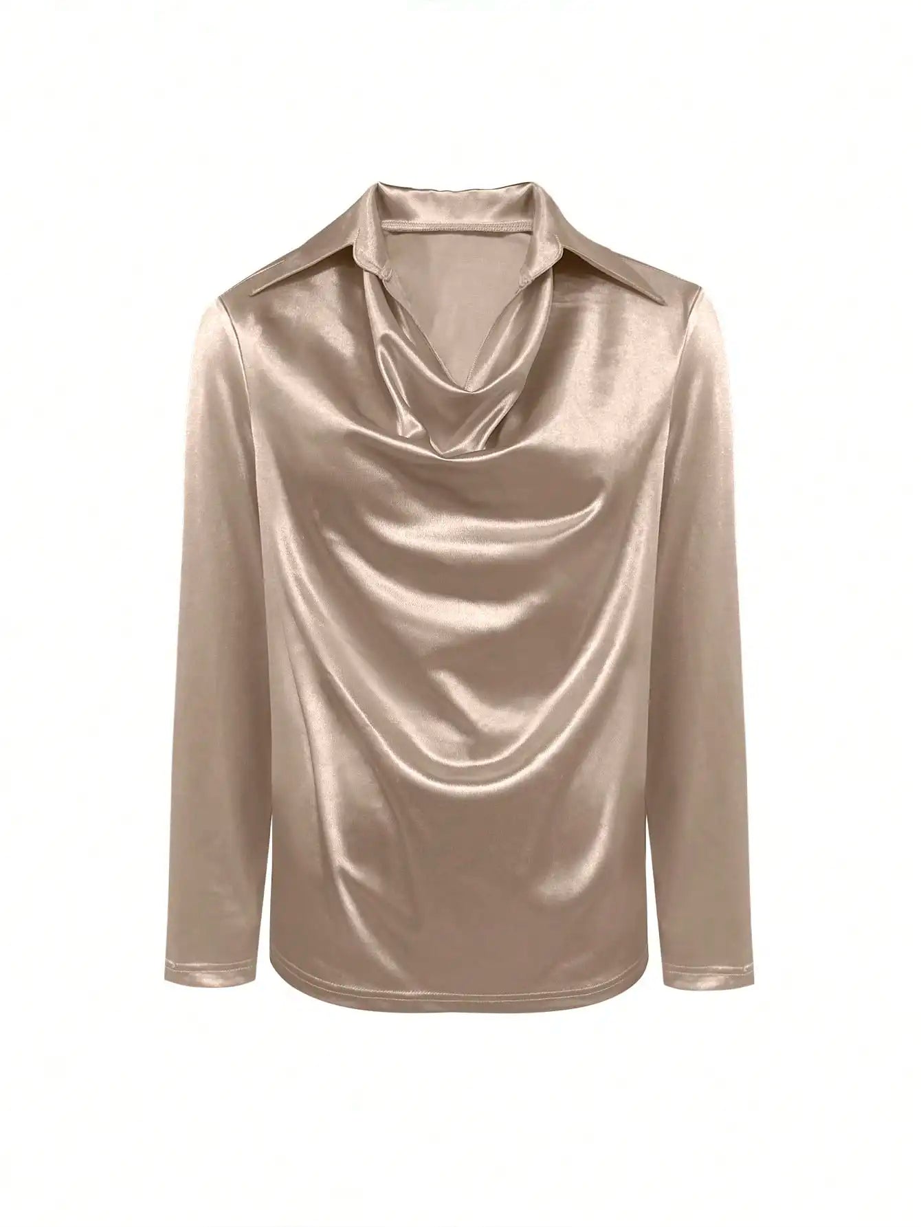 Elegant Satin V-Neck Shirt - Stylish Long-Sleeve Women's Top, Suitable for Casual and Refined Office Commuting, Silk Fabric Autu