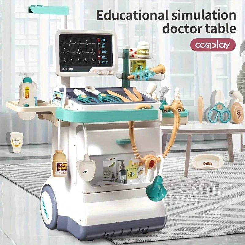 Playhouses Medicals Cart Set Doctor Toy with Stethoscope and ECG Monitor Pretend Play Toy for Holidays and Birthday Gifts