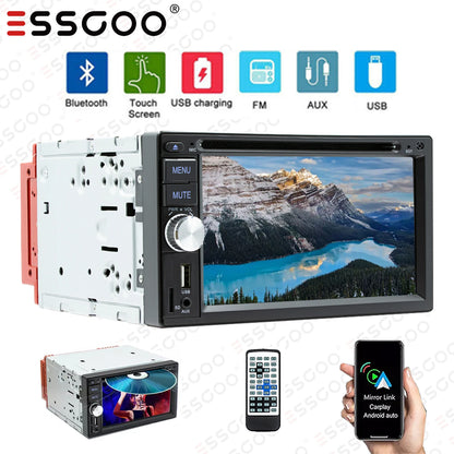 6.2" Double 2 DIN Car Stereo Radio CD DVD Player Apple Carplay & Android Auto FM/RDS HD Touch Screen Bluetooth USB TF+MIC&Camera