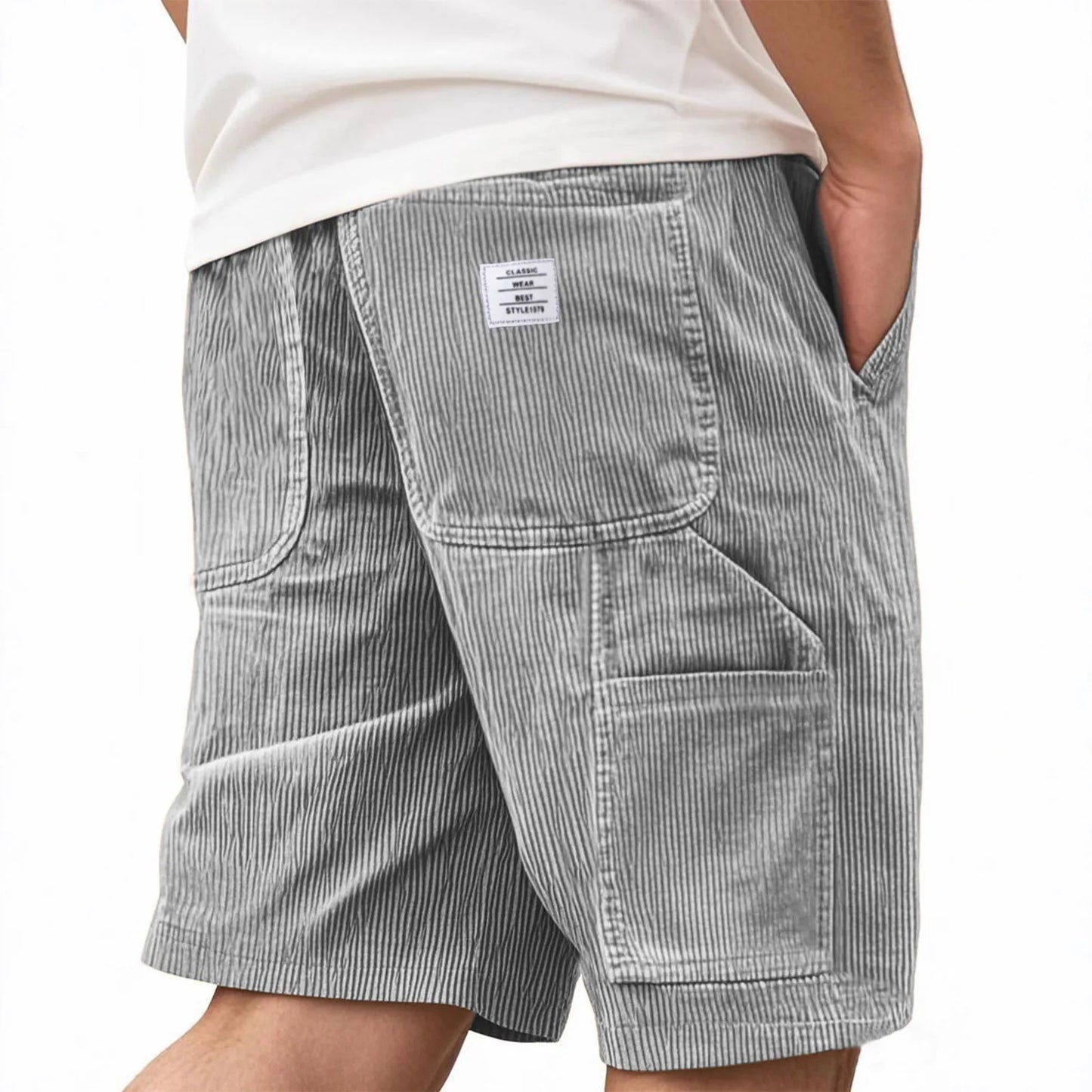 2026 New Men Double Layer Pocket Stripes Versatile Casual Pants Loose Shorts Comfortable Mens Outfit