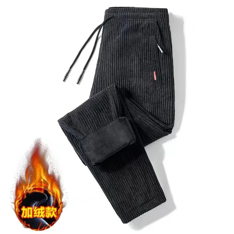 Men's Corduroy Pants Loose Casual Thickened Autumn Winter Straight Leg Zipper Decoration Business Casual Fashion Trend