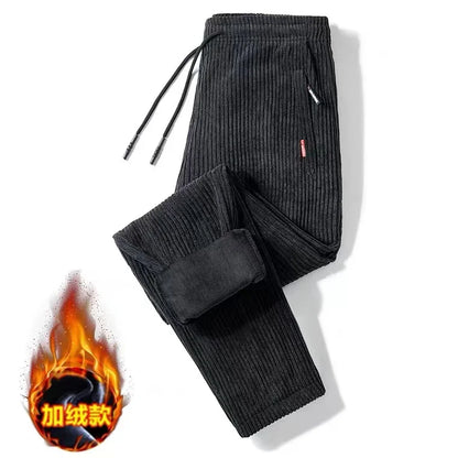 Men's Corduroy Pants Loose Casual Thickened Autumn Winter Straight Leg Zipper Decoration Business Casual Fashion Trend