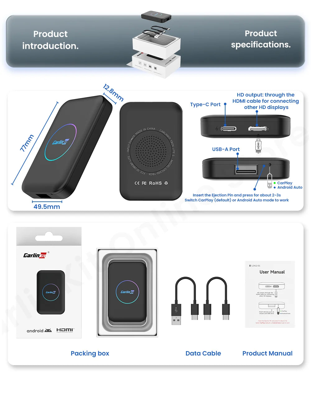 CarlinKit LiteS Android Tv Box Android auto CarPlay Wireless Adatper for Netfilx Youtube IPTV Spotify Skoda Volvo Honda Toyota