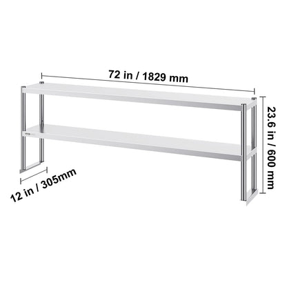SucceBuy Stainless Steel kitchen worktable Overshelf with Height Adjustable Overshelf Prep Work Table for Kitchen Restaurant