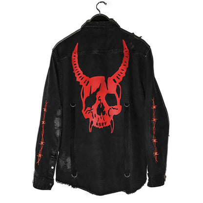 Skull Printing Denim Jacket Mens Harajuku Gothic Coats Vintage Halloween Clothes Spring Autumn Lightweight High Street Jacket