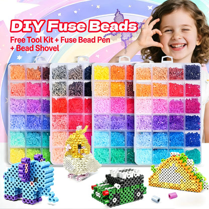 Bestseller 24/48 Colors Fuse Beads Complete Set, 2.6mm Perler Beads for 3D DIY Craft, with Ironing Papers, Gift for Kids Teens
