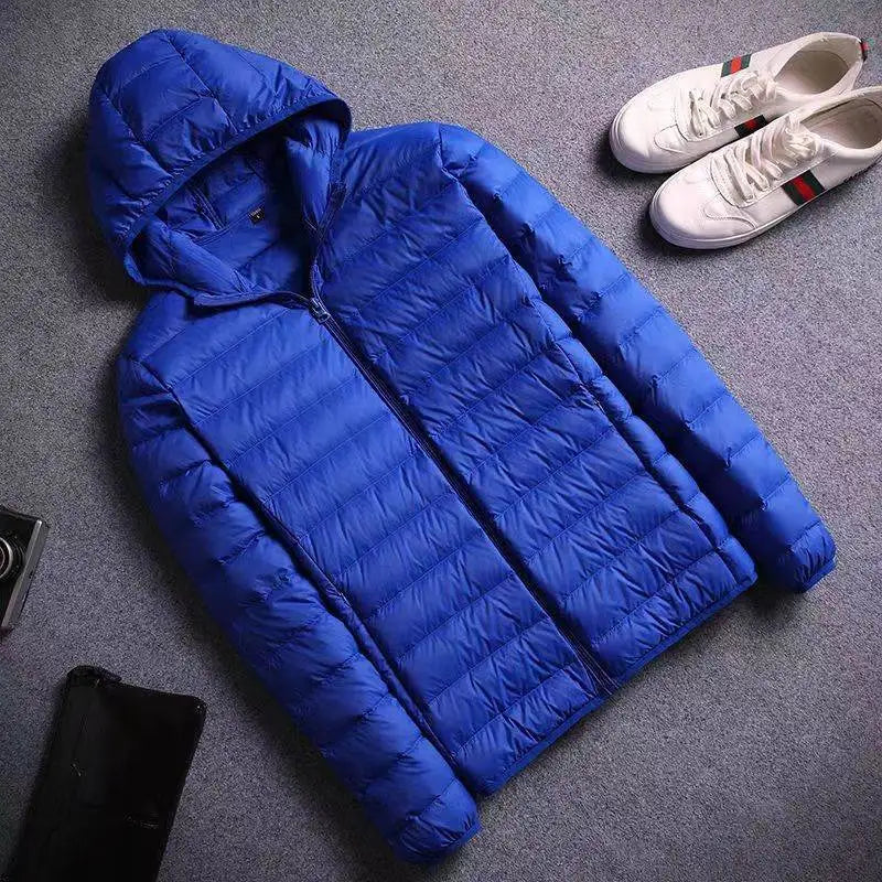 Lightweight Casual Hooded down Jacket Short Pure Color Men's Cotton Coat Warm Stylish Slim Fit Regular Length Spring Season