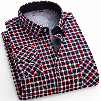 Winter Warm Shirt For Man Thickened Flannel Plaid Casual Menswear Long Sleeve Plus Fleece Big Size Regular Fit Smart Dress Shirt