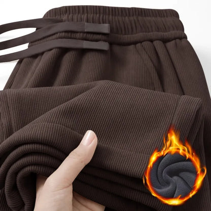 Men's Corduroy Fleece Lined Thickened Straight Leg Casual Pants Autumn Winter Comfortable Soft Skin-friendly Trendy Brand