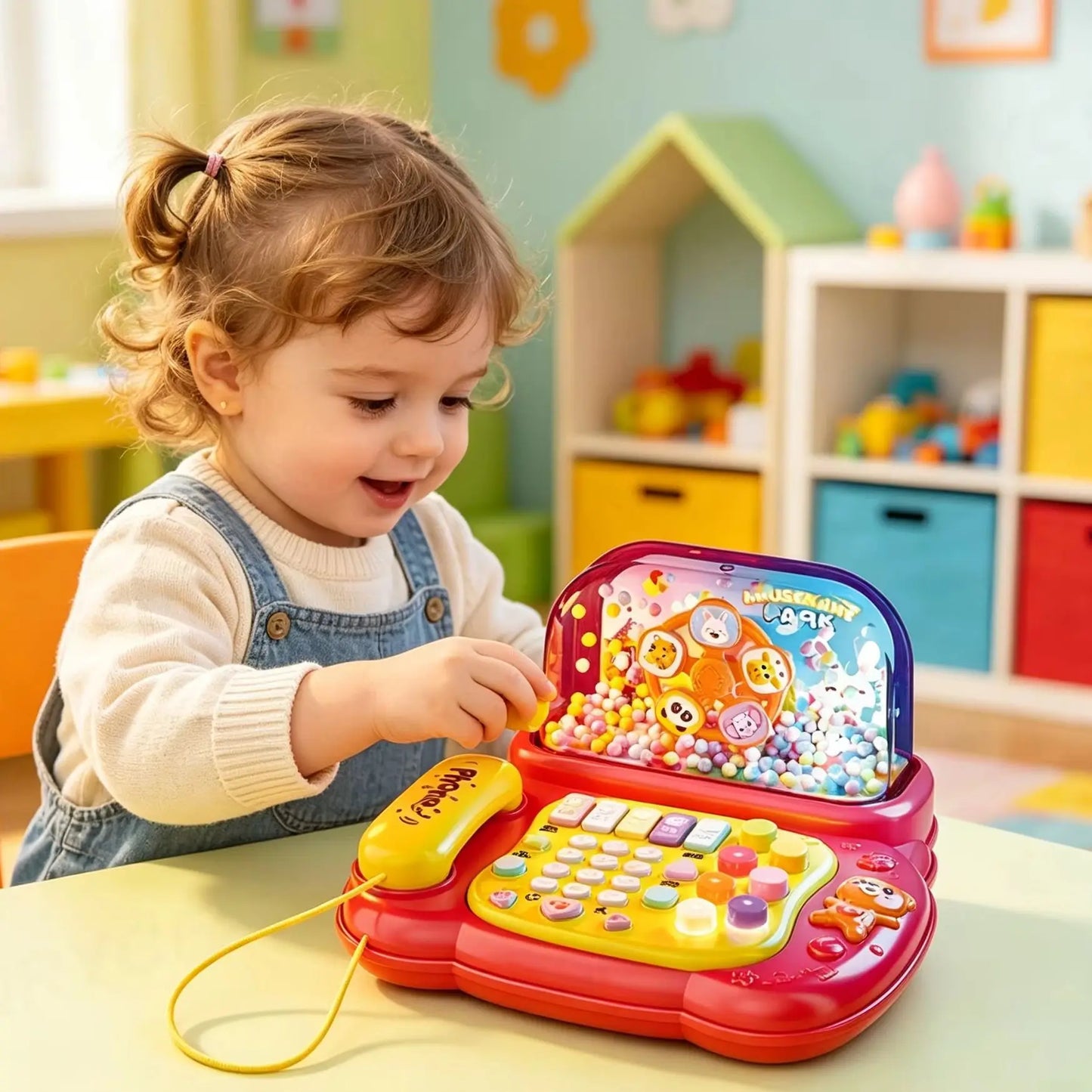 Kids Cartoon Simulation Telephone Toys Piano Keyboard Game Snowfiake Flashing Light Music Story Machine Baby Educational Toy