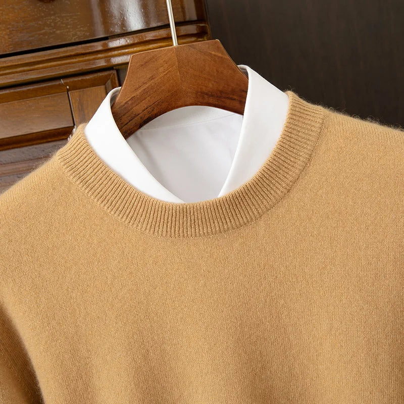 100% cashmere men's pullover business casual solid color knitted sweater loose Pull round neck Tops basic versatile Jumper