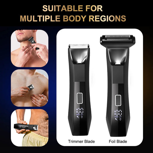 IPX6 Waterproof 2-in-1 Groin/Body Trimmer - SkinSafe Dual Head Foil Blades, Wet&Dry Cordless Groomer with USB-C Fast Charging
