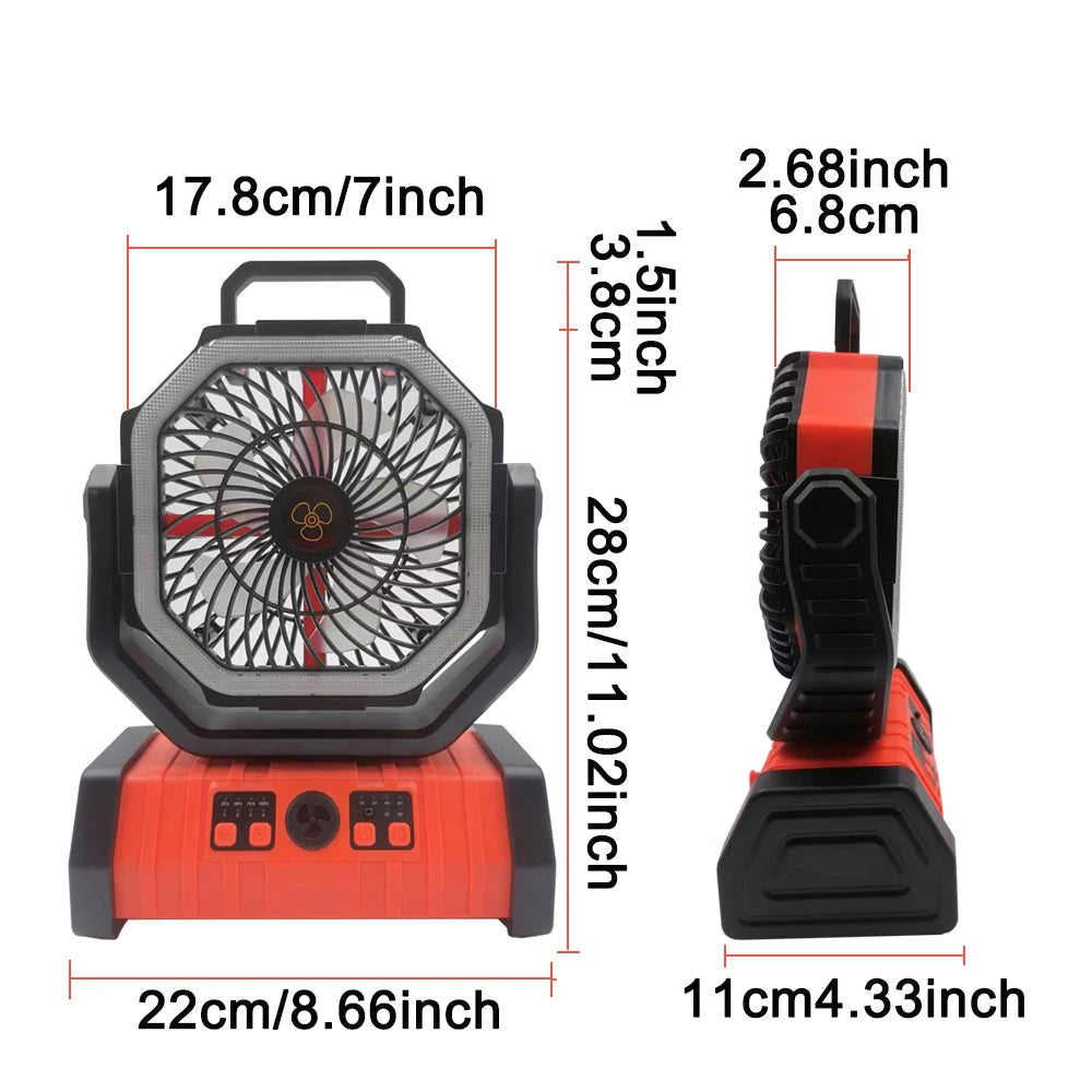 Multi-functional 30000mAh Outdoor Fan with 270° Rotation 3 Brightness LED Lights USB Rechargeable for Camping Fishing Hiking Fan