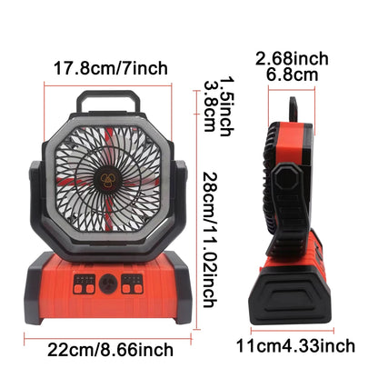 Multi-functional 30000mAh Outdoor Fan with 270° Rotation 3 Brightness LED Lights USB Rechargeable for Camping Fishing Hiking Fan