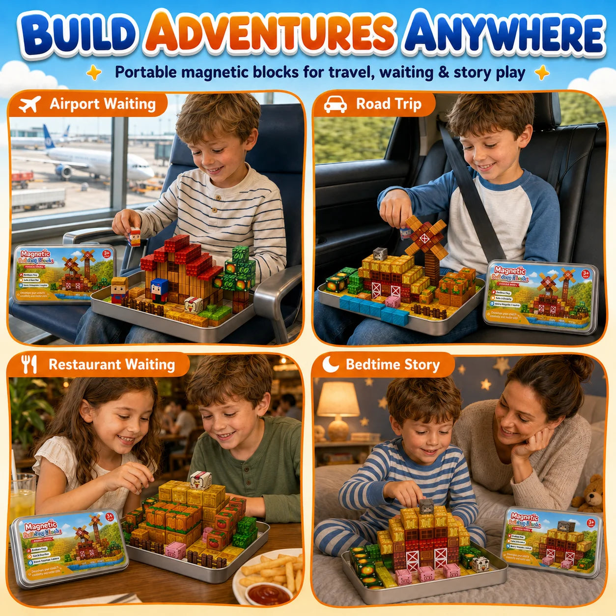 Magnetic Building Blocks Magnet World Magnetic Farm Style Tin Box Construction Brick Cube STEM Boy Girl Children Toy Set Gift