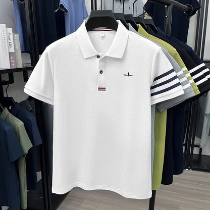 High Quality Men's 100% Cotton Polo Shirt Solid Color Printed Short Sleeved Lapel T-shirt Business Casual Fashion Men's Clothing