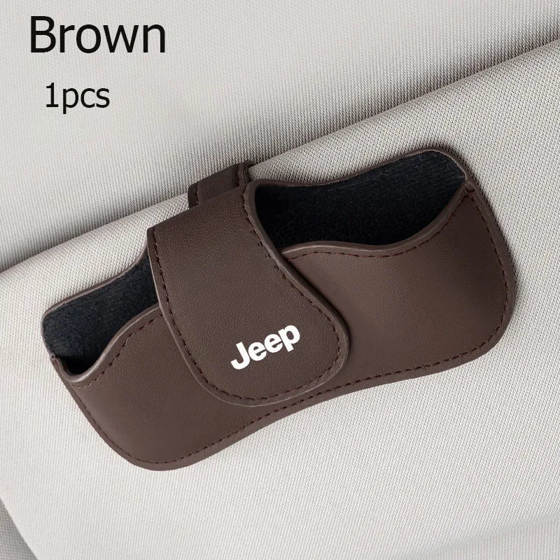 Car sun visor glasses bag leather wear-resistant sunglasses storage box for Jeep Grand Cherokee Wrangler Renegade Rubicon
