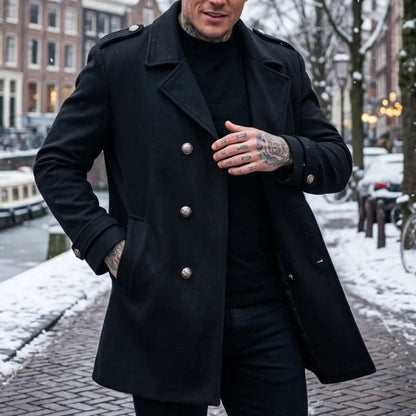 Winter Men's Double-Breasted Trench Coat | Warm & Windproof Overknee-Length Jacket | Casual to Business Streetwear Long Coat