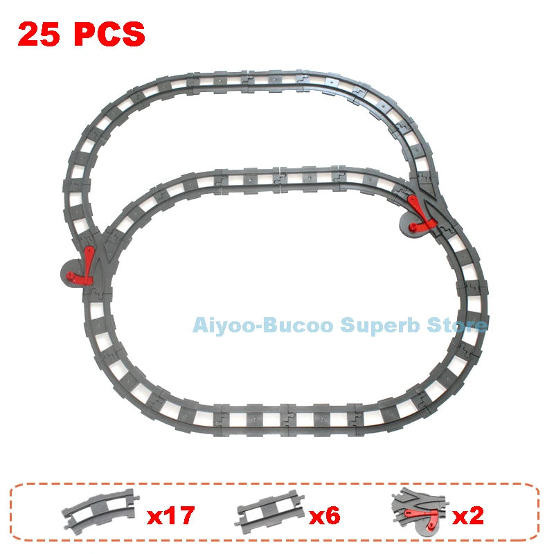 Big Size Building Blocks Train Railway Transport Set Track Parts Electric Locomotive DIY Assemble Interaction Toys For Children