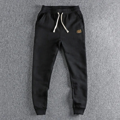 Autumn Winter American Retro Heavyweight Velvet Sweatpants Men's Fashion Pure Cotton Drawstring Sport Casual Ankle-tied Pants
