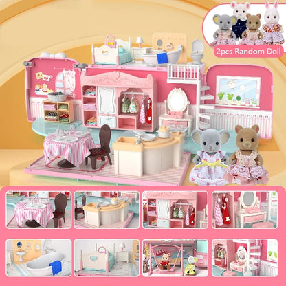 Dollhouse Koala Tour Bus Diary Girl Play House Toy Diy Bedroom Dresser Dining Kitchen Bathroom Shop Pretend Family Toys Girls