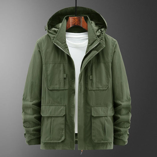 2025 new assault jacket, casual outdoor hooded plus size jacket, men's middle-aged and elderly jacket, autumn and winter o