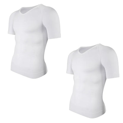 2PCS Men's Body Shaper Tummy Control Vest Slimming Shirt Compression Base Layer Slim Muscle Short Sleeve Breathable Shapewear