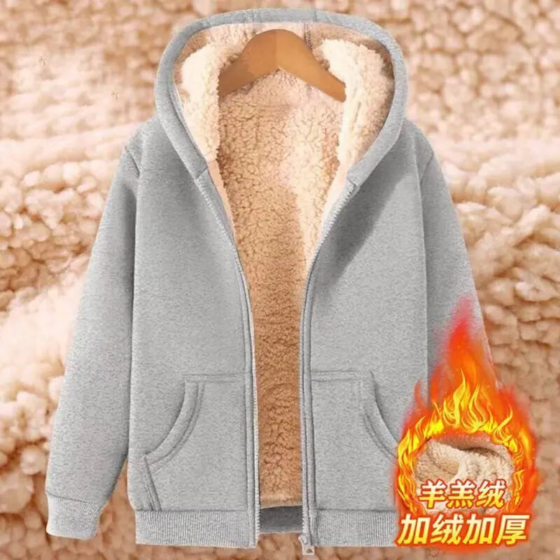 Lamb Velvet Hooded Sweatshirt Unisex Thickened Warm Loose Cardigan Outerwear for Autumn And Winter Polyester Fiber Zipper Clo...