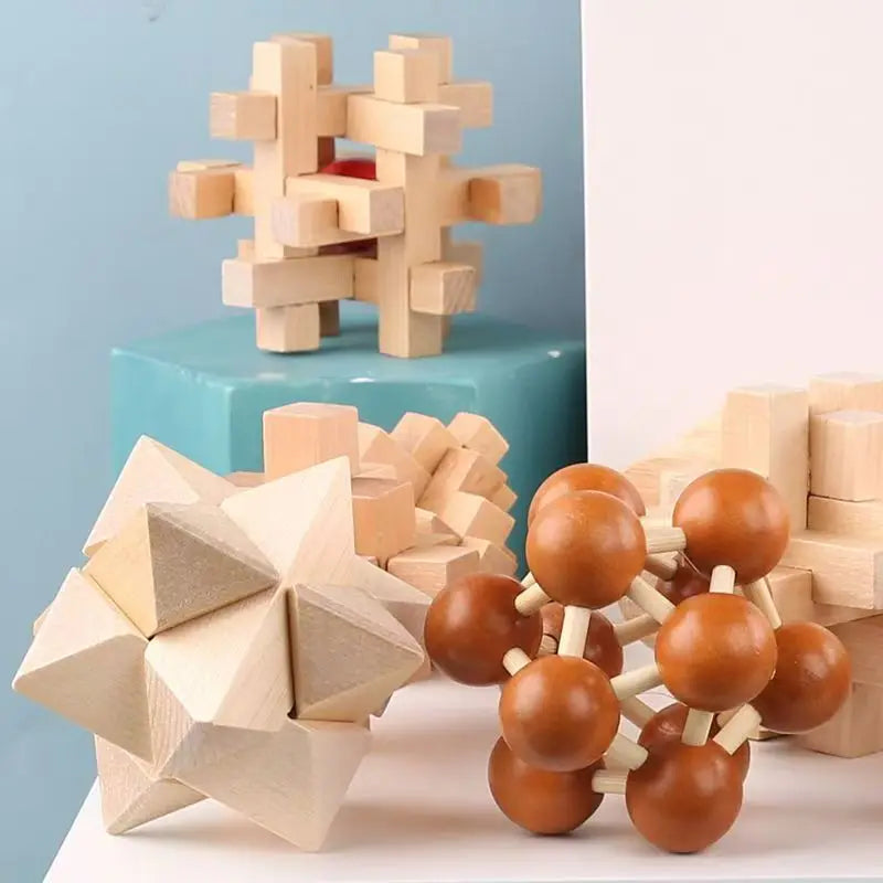6PCS Set Wooden Brain Teaser Puzzles For Adults and Kids IQ Challenge LuBan Lock Difficult Assembly & Disentanglement Games