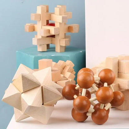 6PCS Set Wooden Brain Teaser Puzzles For Adults and Kids IQ Challenge LuBan Lock Difficult Assembly & Disentanglement Games
