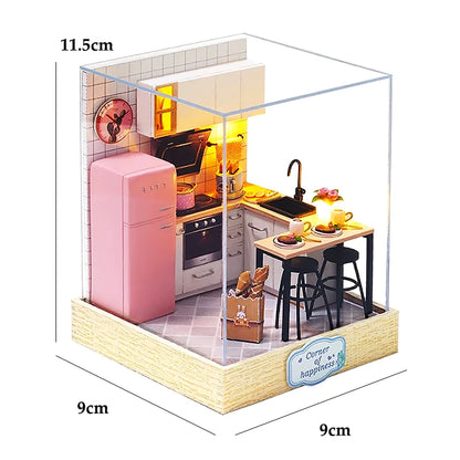 DIY Wooden Miniature Model Kits Mini Casa Japanese Restaurant 3D Puzzle Doll Houses With Furniture for Friends Birthday Gifts