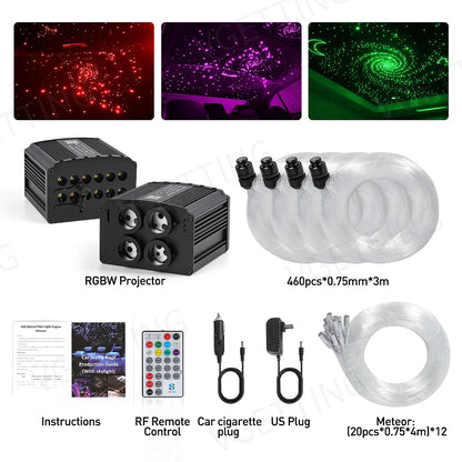 4 Port Twinkle RGBW Meteor Ceiling Car Roof Shooting Star Light LED Fiber Optic Light Starry Sky Lamp APP Music Remote Control