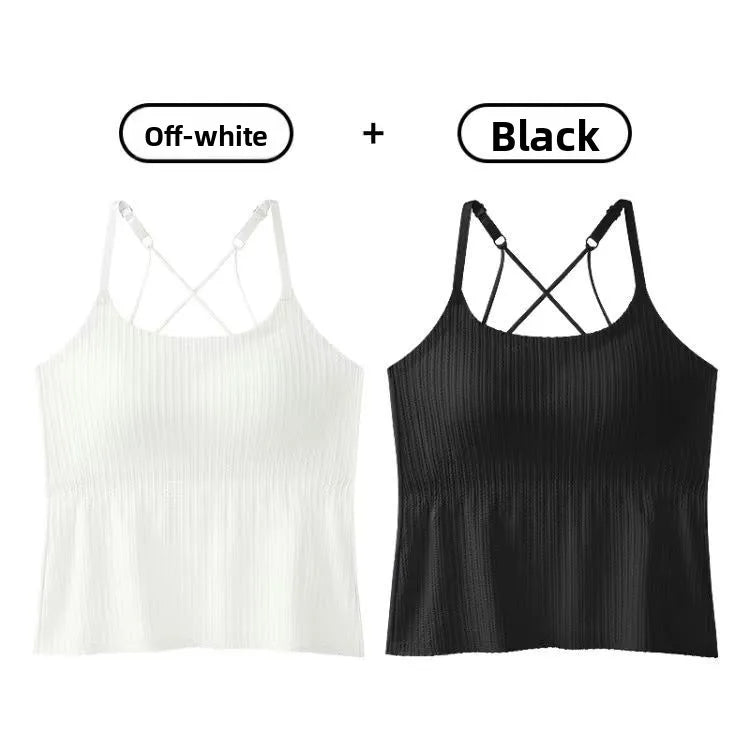 New 2025 Women's Slimming Long Tank Top Beautiful Back Bralette Innerwear Outerwear Base Layer Strap Vest Fashionable Polyest...