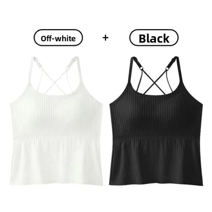 New 2025 Women's Slimming Long Tank Top Beautiful Back Bralette Innerwear Outerwear Base Layer Strap Vest Fashionable Polyest...