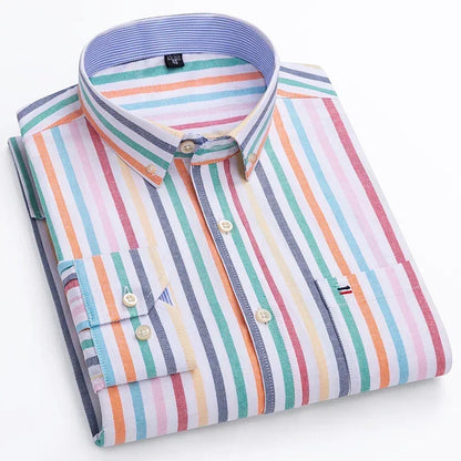 New In Shirt Plus Size 7XL 100% Cotton Oxford Long-Sleeve Shirts for Man Slim Fit Formal Plain Shirt Plaid Office Elegant Clothe
