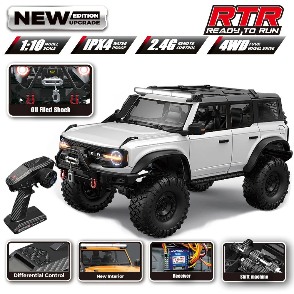 1/10 RC Car 4WD RTR HB R1001 Horse Full Scale with LED 2.4G Electric Remote Control Rock Buggy Off-road Vehicle Toys Boys Gifts