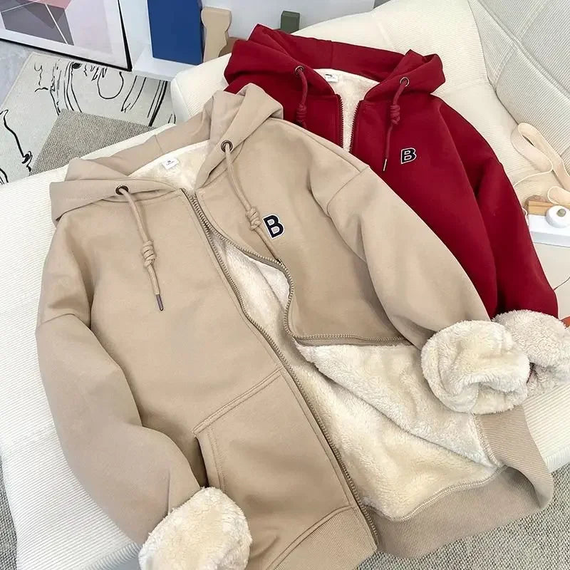 Autumn Winter Zippers Sweatshirt Women Fleece Coat Warm Cardigan Long Sleeve Sweatshirt Jacket Loose Outerwear Women's Clothing