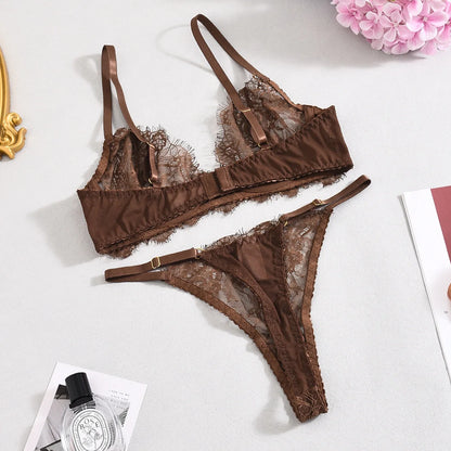 Ellolace Solid Lingeries Sexy Hot Elegant Bra Belt Thong 3PC with Leg Circles Cute Intimate Seductive Lace Tempted Underwear