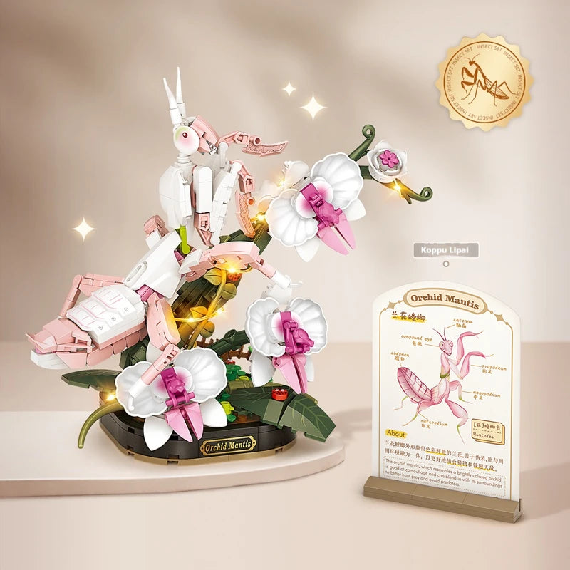 Children's small particle building block toy set insect series 478PCS potted orchid mantis model assembly assembly girl toy gift