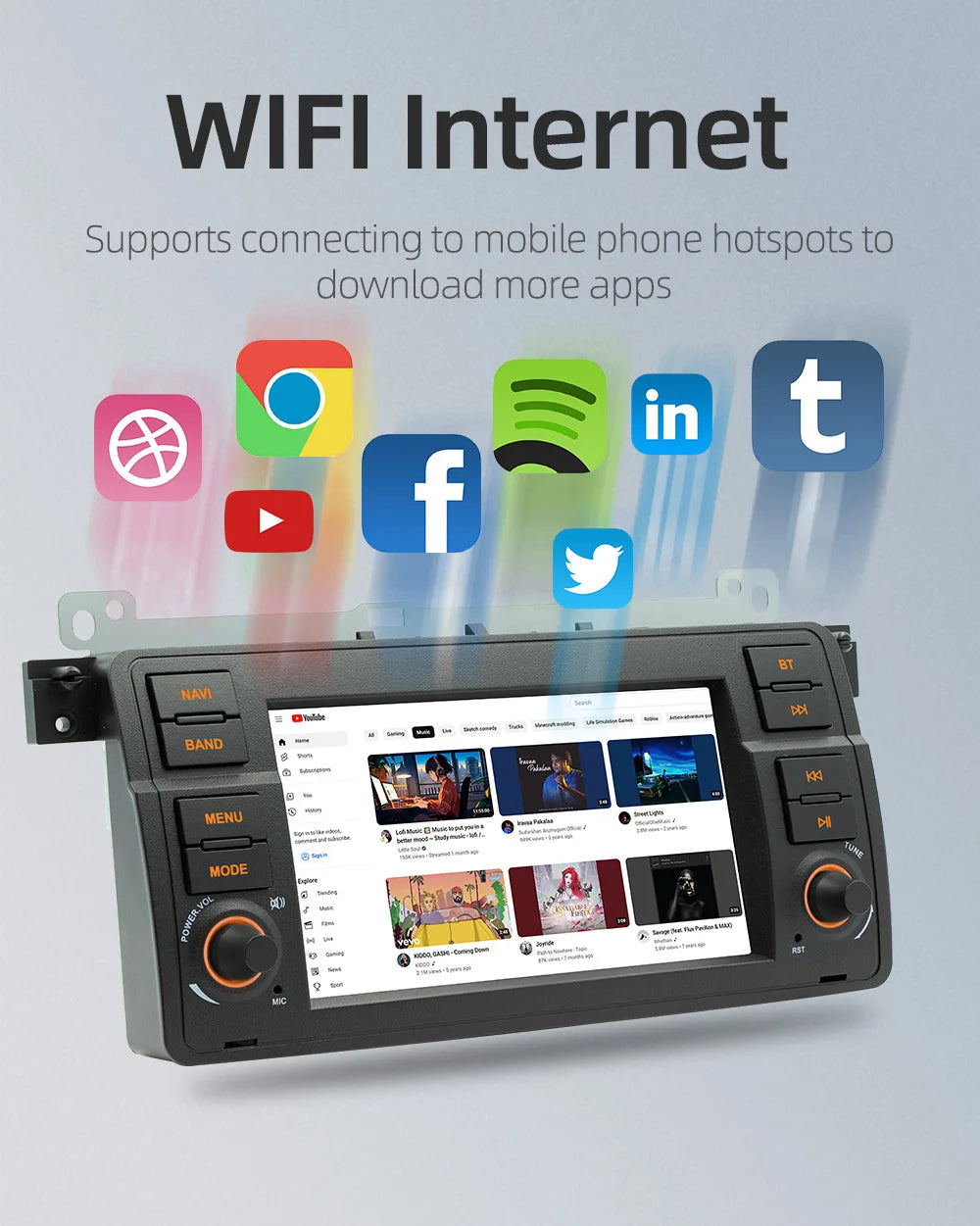 BQCC 7 Inch Android 13 Quad/Octa Core Carplay car Radio WIFI GPS 4G car stereo Navigation player MirrorlinkFor Bmw E46 1998-2006