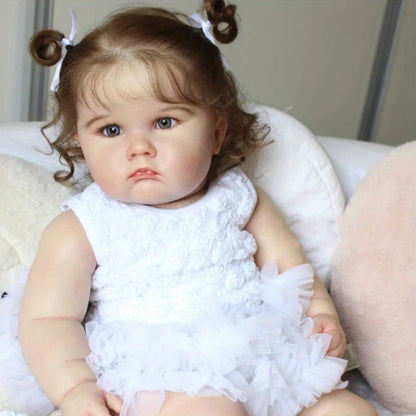 BZDOLL Realistic 60cm 24inch Soft Vinyl Reborn Baby Fat Big Doll with 3D-Paint Skin and Vascular Vein Toddler Toy for Kids Art Gift (not including Sheep) Including Feeding Bottle and Pacifier