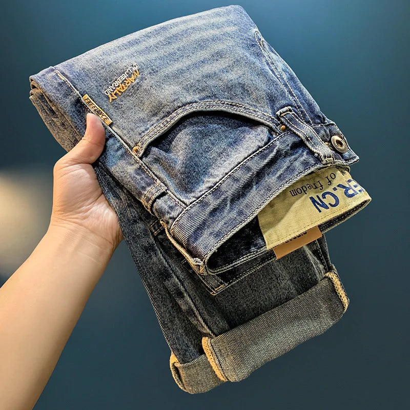 Men's High-End Jeans 2024 Autumn and Winter Trends Loose Straight Trend Embroidered Casual Denim Pants