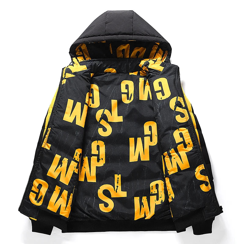 Streetwear Parkas Men Double-Sided Wear Men's Puffer Jacket Outdoor Winter Thickened Down Coat Letter Print Casual Parka Coats